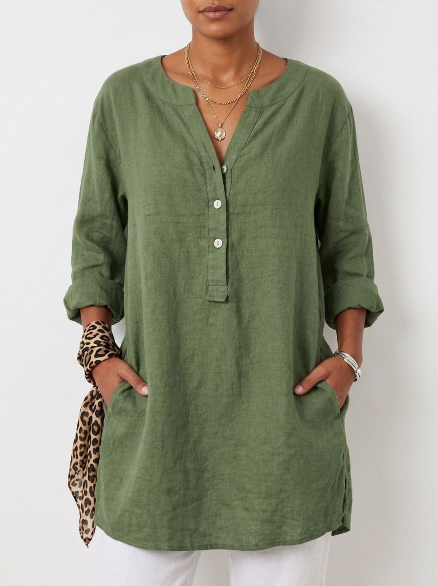 Effortless Linen Button Blouse
