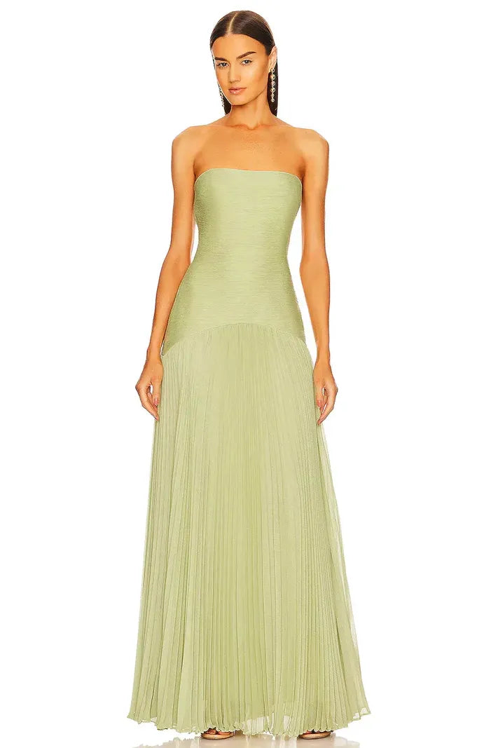 Strapless Pleated Maxi Dress